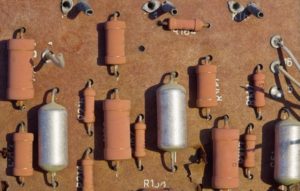 6999745 - old spoiled electronic plate with resistors and capacitors