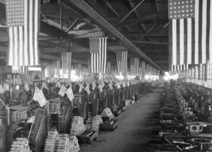 Interior view of projectile shop #1, machining 3" shells. Bethlehem Steel Company, Bethlehem, Pa. Ca. 1918.
